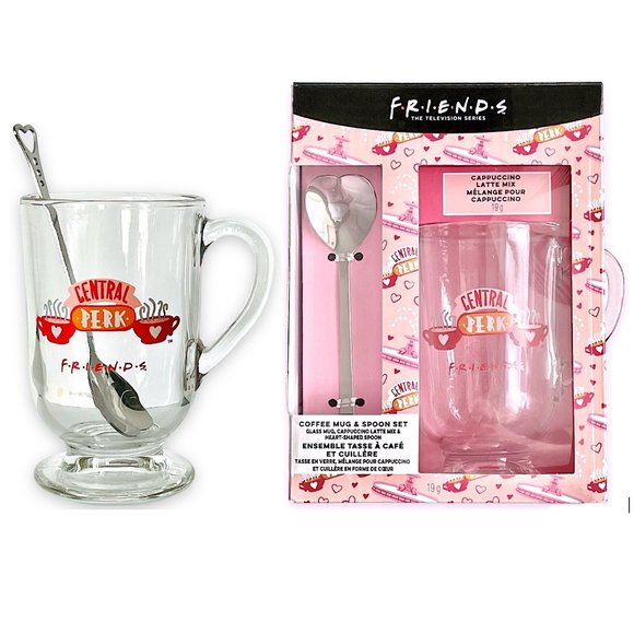 🆕 FRIENDS ~ GLASS COFFEE MUG + HEART SHAPED SPOON + LATTE MIX ~ BOX SET - Picture 1 of 13